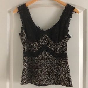 Nanette Lepore Black and Tan Leopard Print Blouse